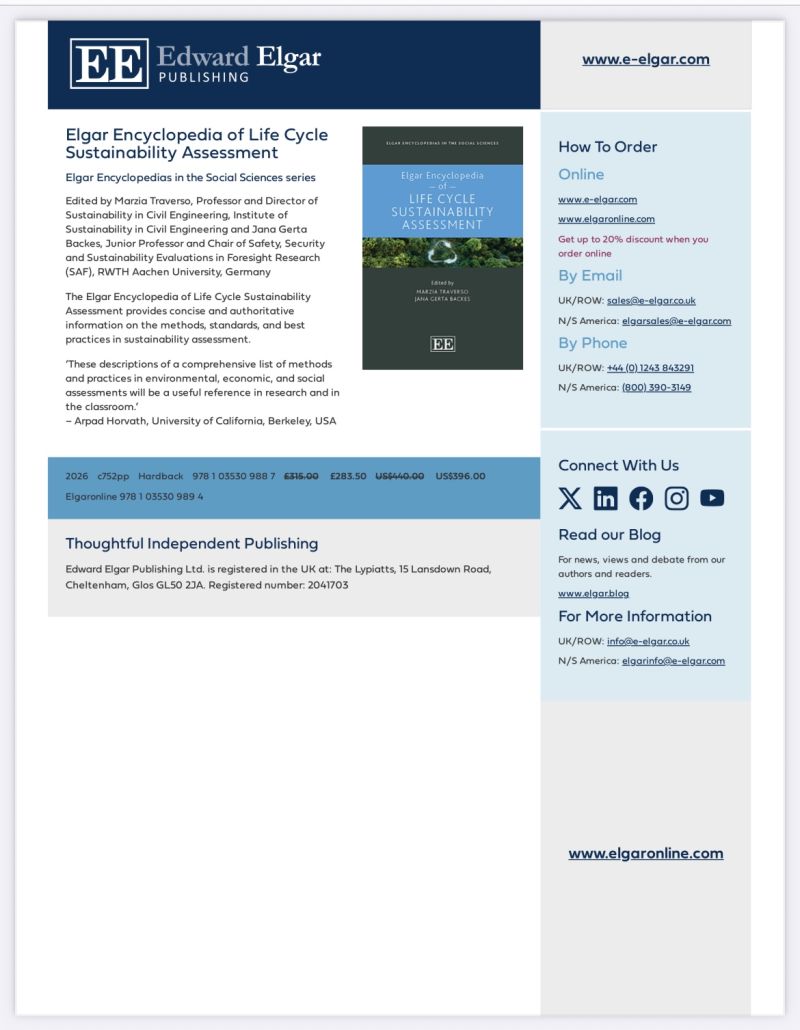 Elgar Encyclopedia of Life Cycle Sustainability Assessment